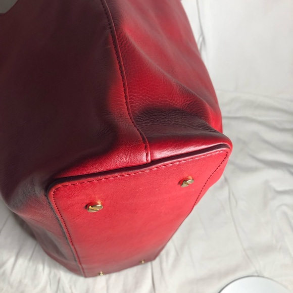 Tory Burch Bombe Tote Bag Glazed Leather Shoulder Bag Red Handbag Purse - Picture 5 of 16